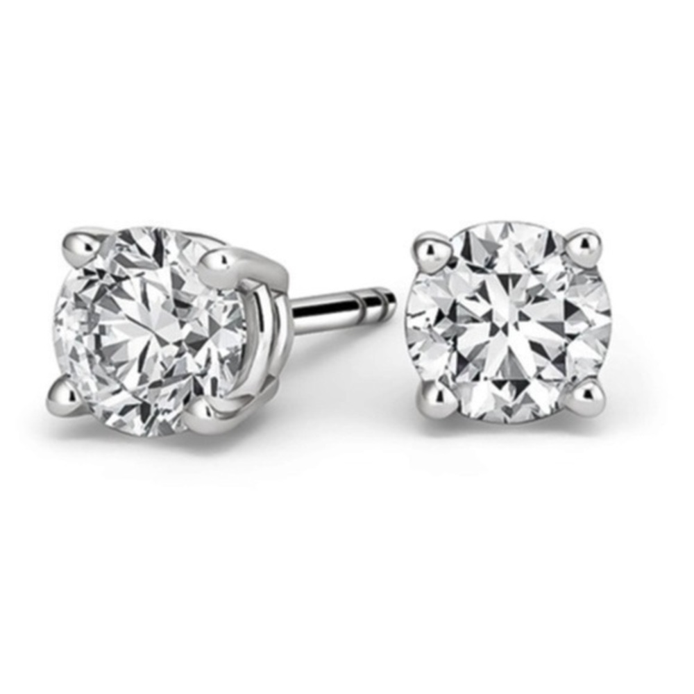 🆕 16k White Gold Round Cut Cubic Zirconia Stud Earrings CZ